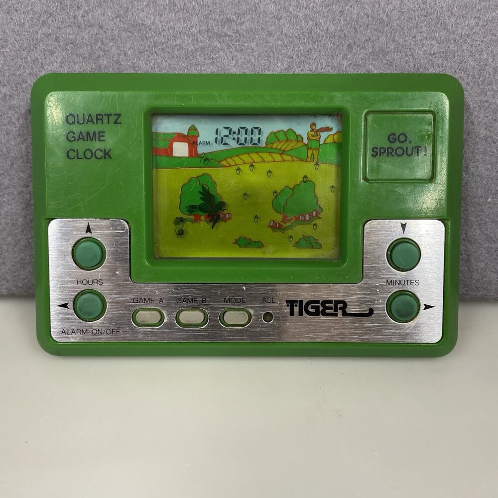 Tiger Go Sprout Green Giant Vtg Handheld Electronic Video Game & Clock - READ
